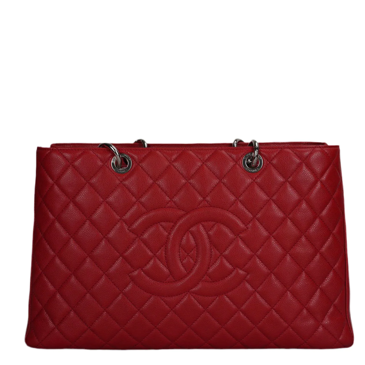 used-Chanel Large Grand Shopping Tote Red GST Bag in Caviar Leather with Silver Hardware XL size-MILOURA