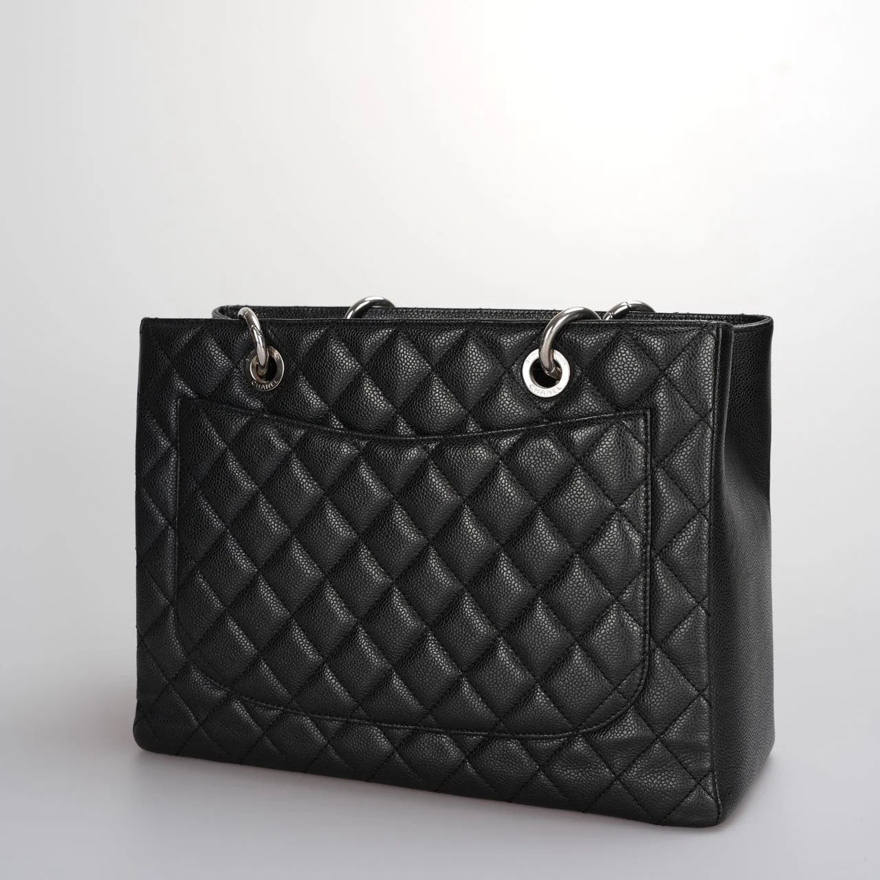 used-Chanel Black Quilted Caviar Leather GST Bag with Silver Hardware-MILOURA