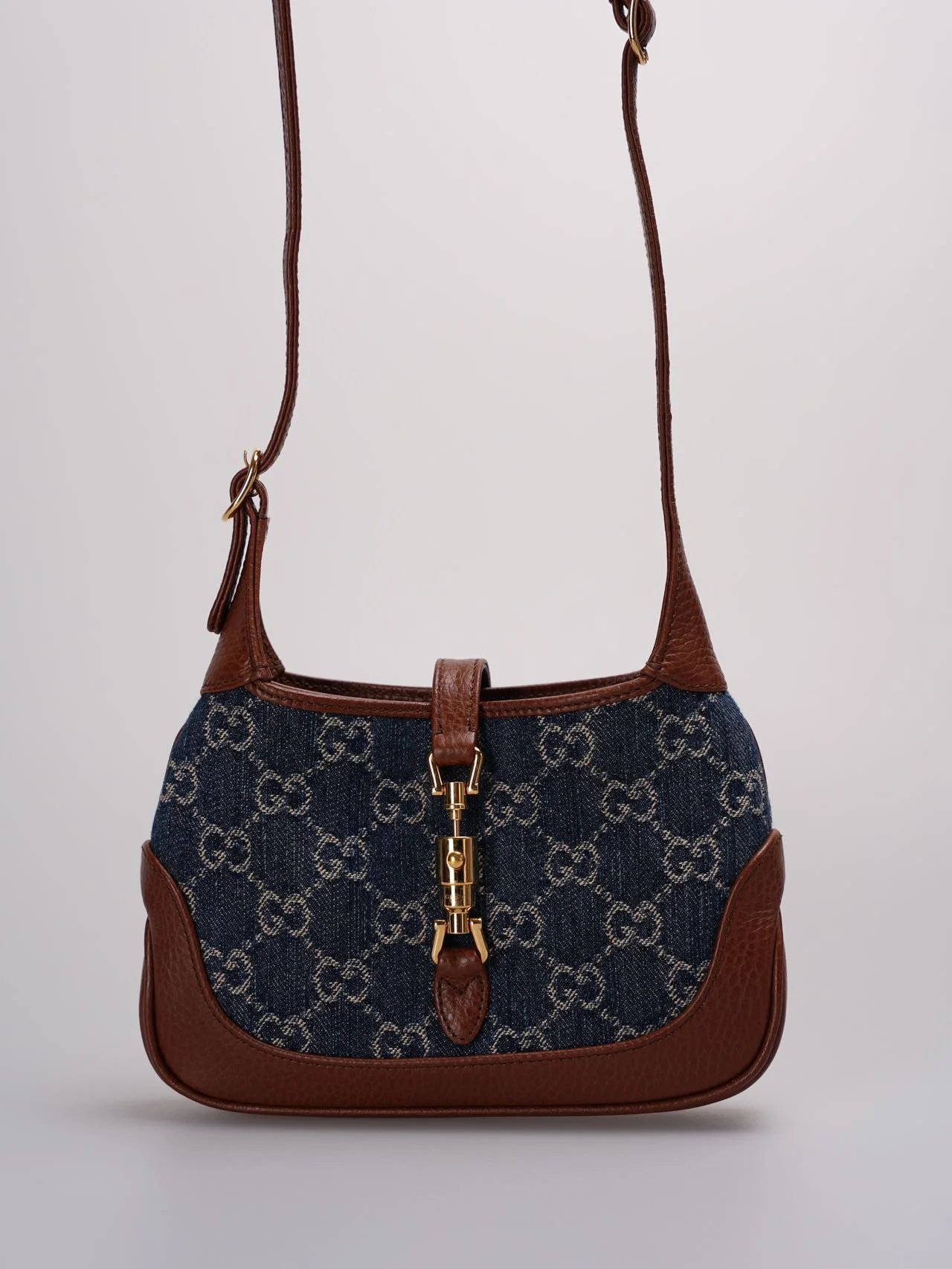 used-Gucci Denim GG Monogram Calfskin Mini Jackie 1961 Hobo Bag-MILOURA