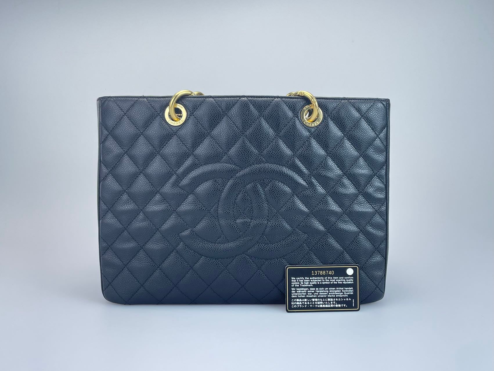 used-Chanel GST Medium Black Quilted Caviar Leather Tote Bag with Gold Hardware-MILOURA