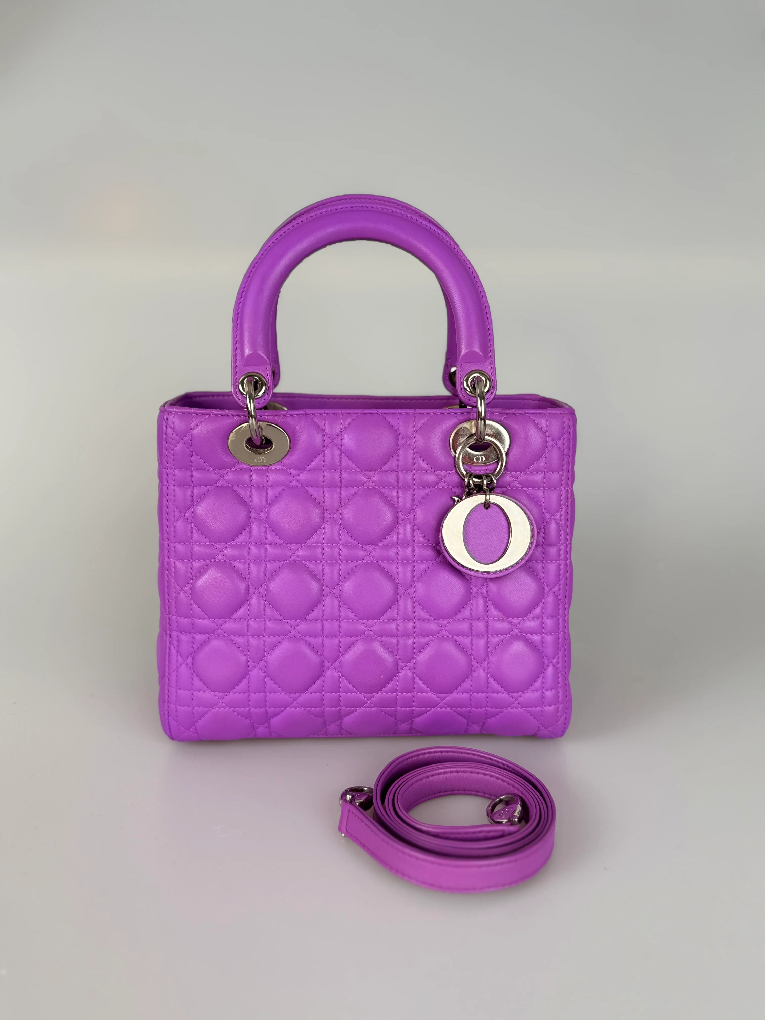 used-Dior Lady Dior Bag Bag Medium purple Lambskin Leather with Silver Hardware-MILOURA
