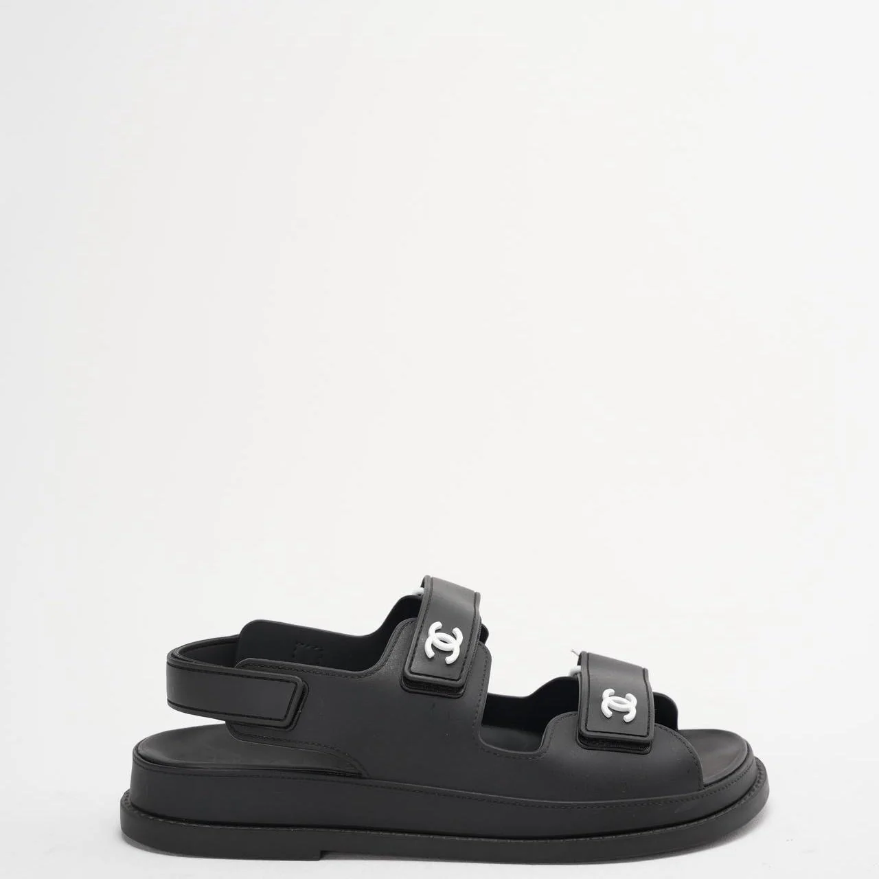 Chanel Black CC Dad Sandals Rubber Size 38