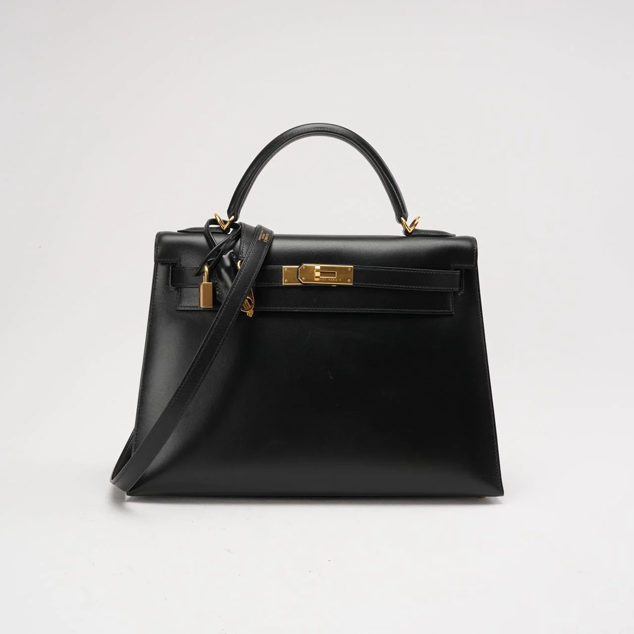 Hermes Black Kelly 32 Sellier in Box Leather 2000