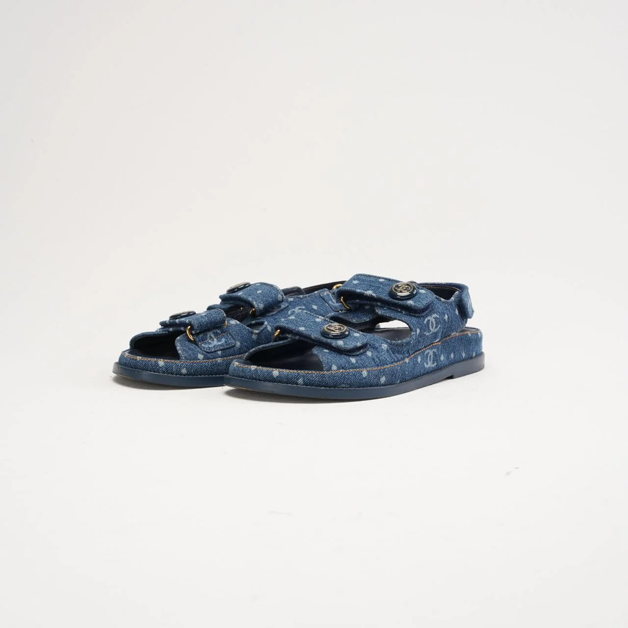 Chanel Blue Denim Dad Sandals Size 38.5