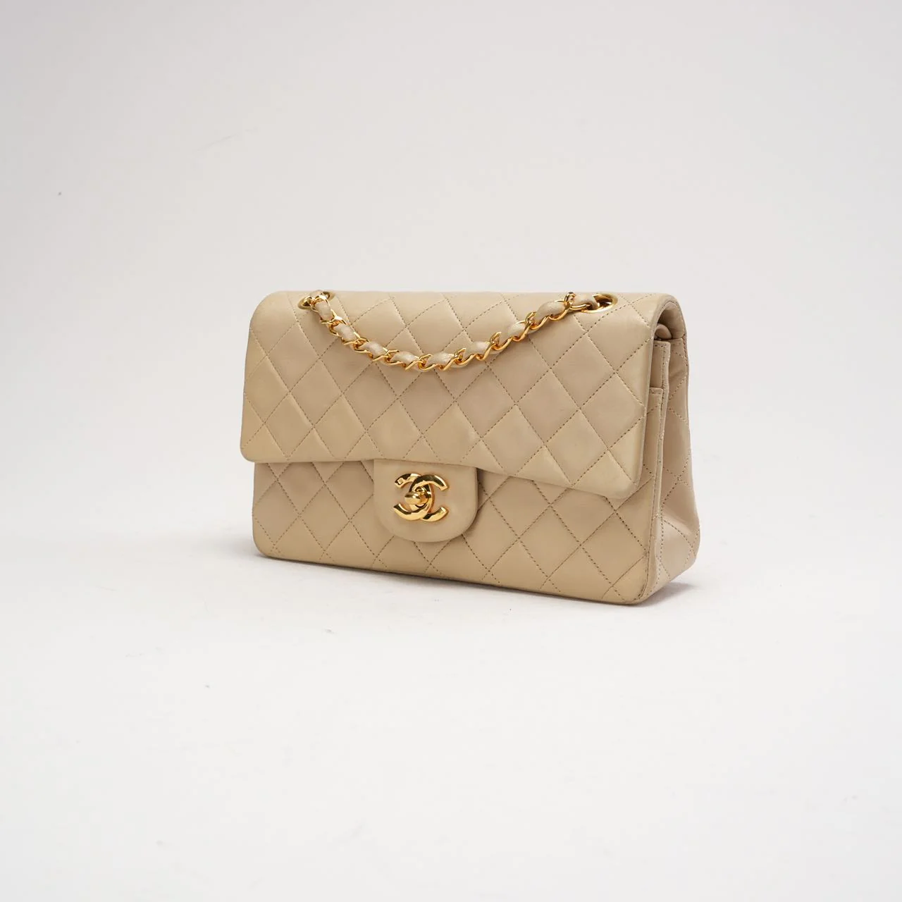 Chanel Vintage Beige Small Classic Double Flap Bag 1994