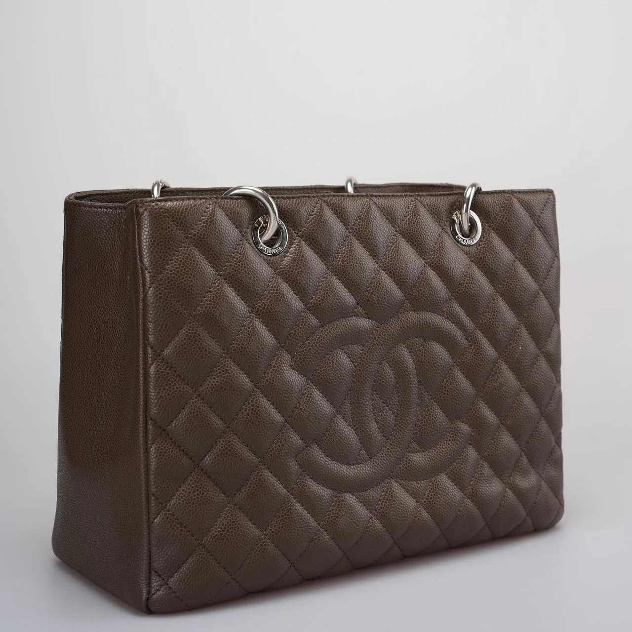 used-Chanel Brown GST Grand Shopping Tote Bag in Caviar Leather with Silver Hardware-MILOURA