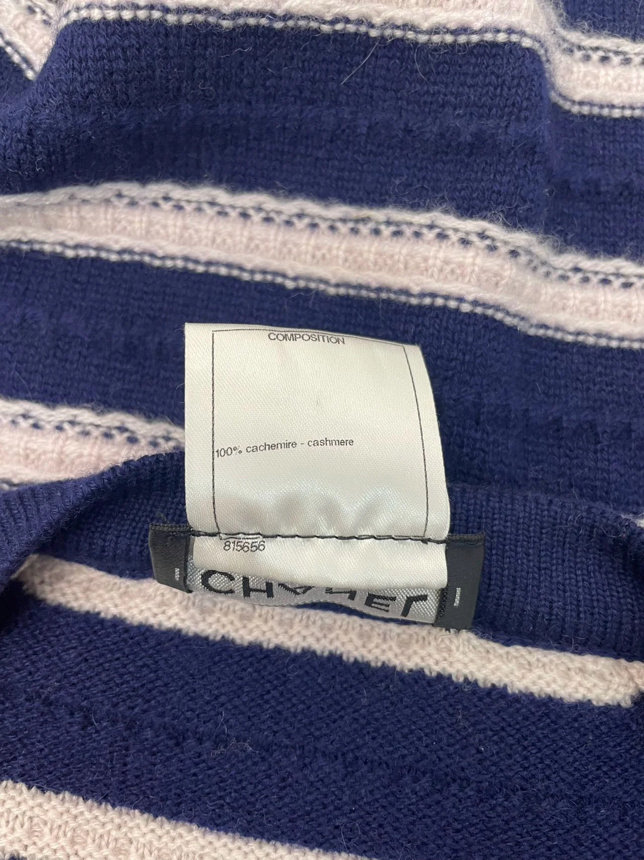 used-CHANEL cashmere Striped Dress in Navy Blue and White FR 34-MILOURA