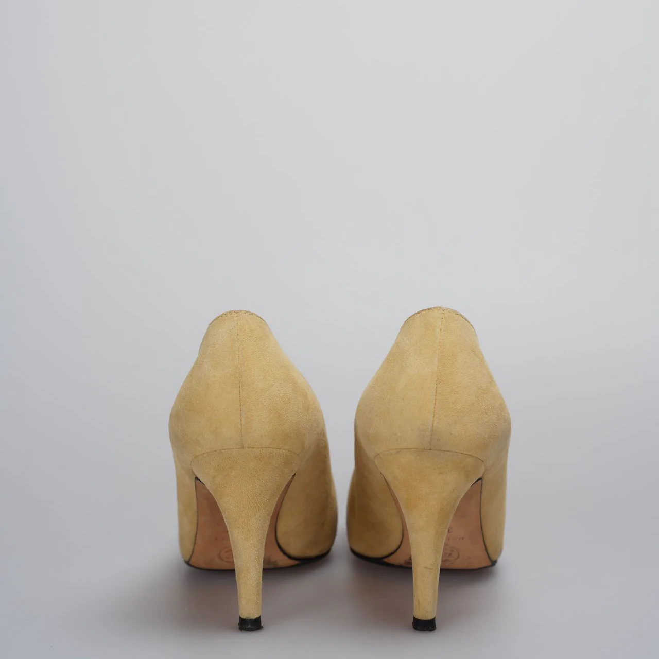 used-Chanel Beige Black Leather Ribbon Pumps 8cm Size 36.5C-MILOURA