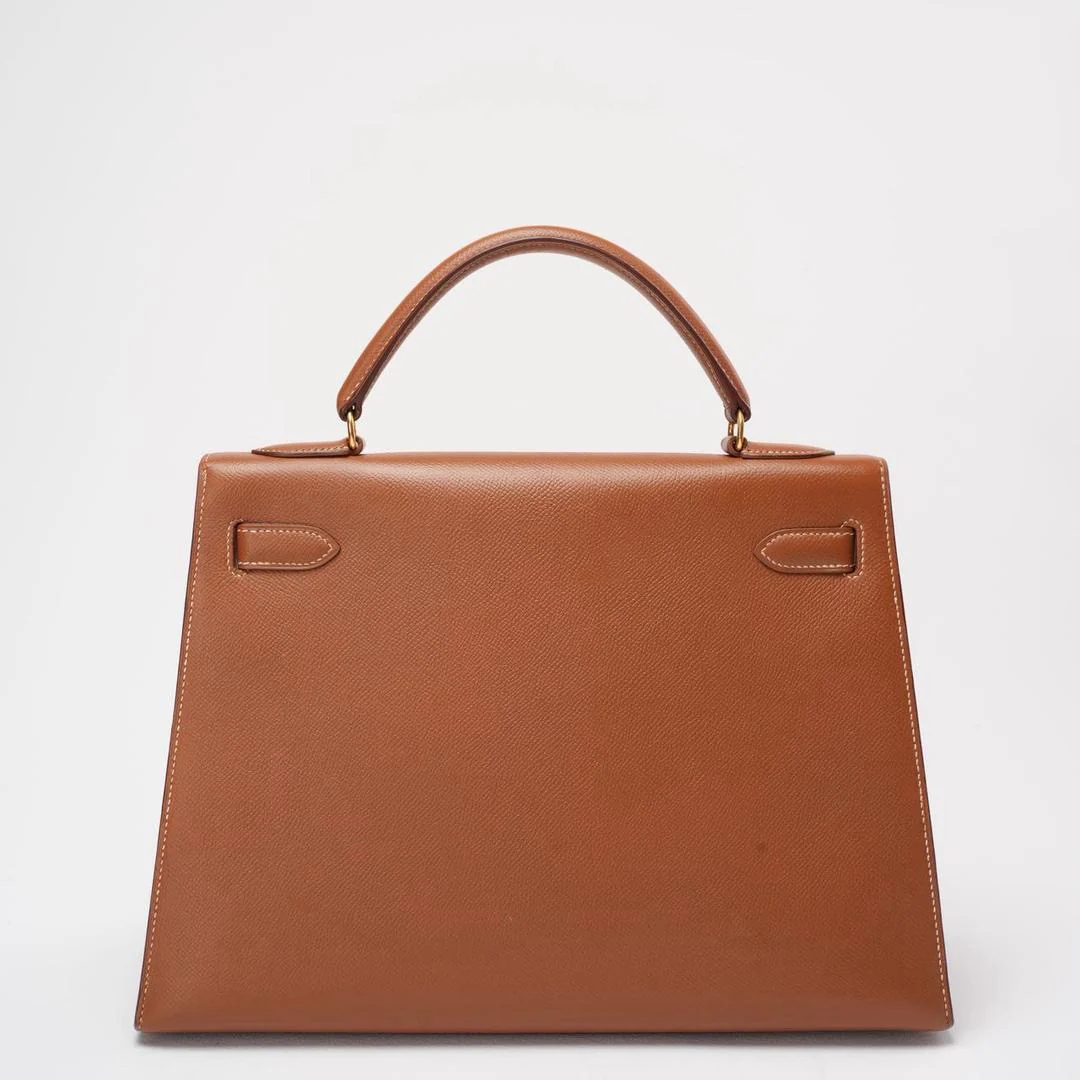 Hermès Vintage Kelly Sellier 32 Gold Leather V Cricle 1992