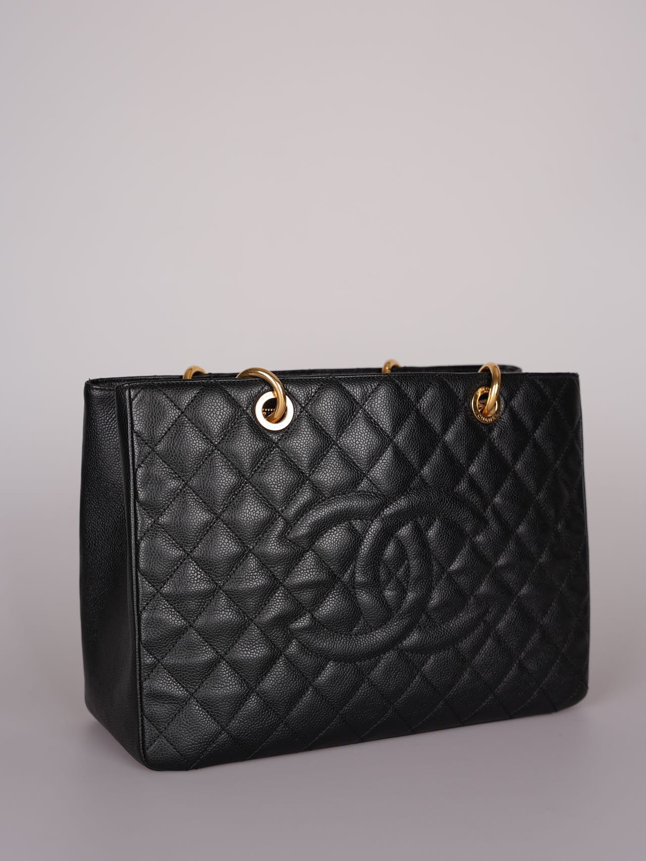 used-Chanel GST Medium Black Quilted Caviar Leather Tote Bag with Gold Hardware-MILOURA