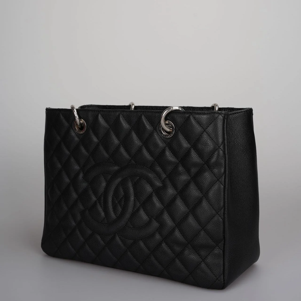 used-Chanel Grand Shopping Tote black gst Bag in Caviar Leather with Silver Hardware-MILOURA
