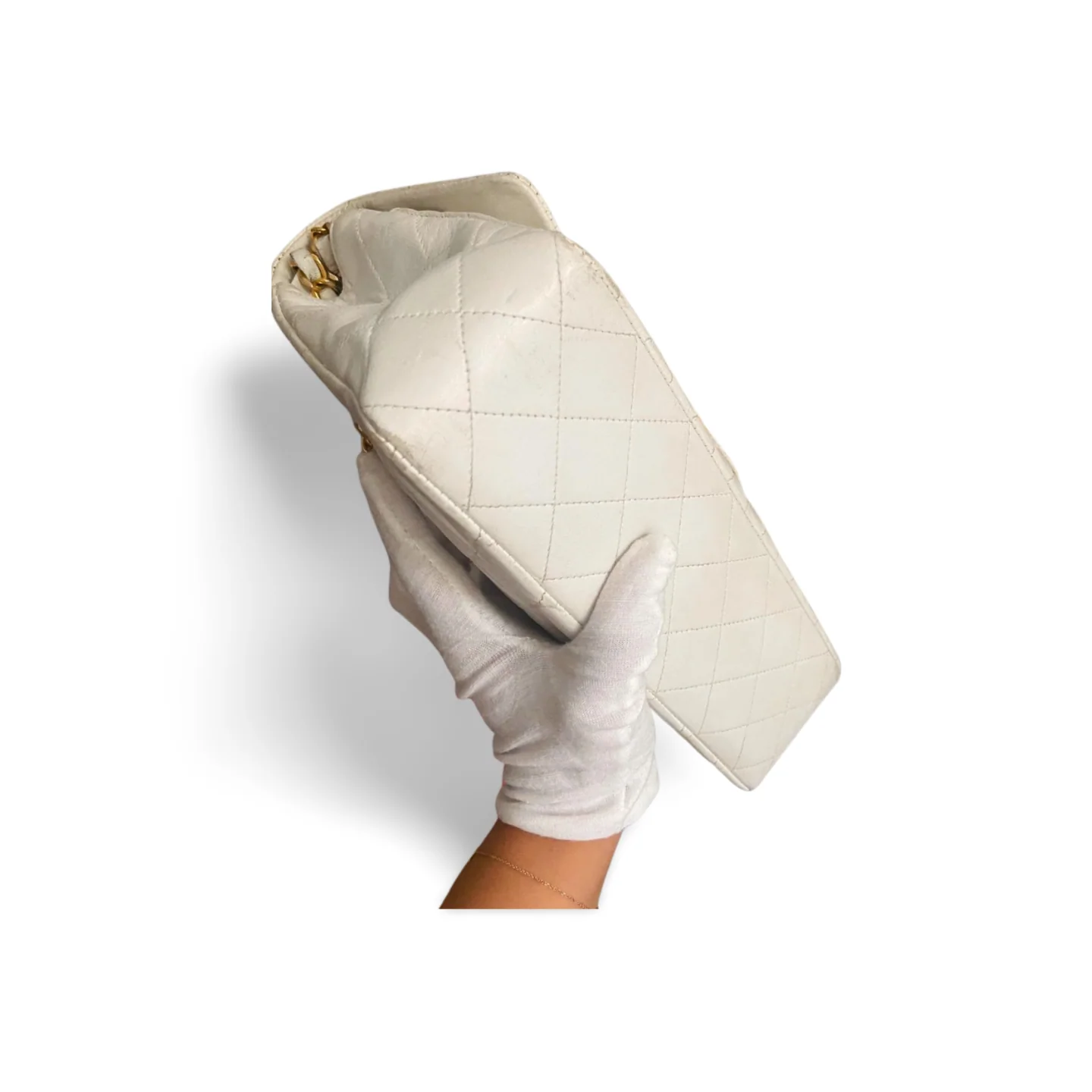 used-Chanel White Vintage Medium Classic Flap Bag in Lambskin Leather with 24K Gold Hardware-MILOURA