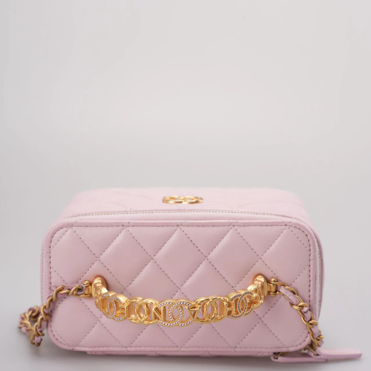 Chanel Vanity Case Pink Quilted Lambskin with Crystal Handle from 2024