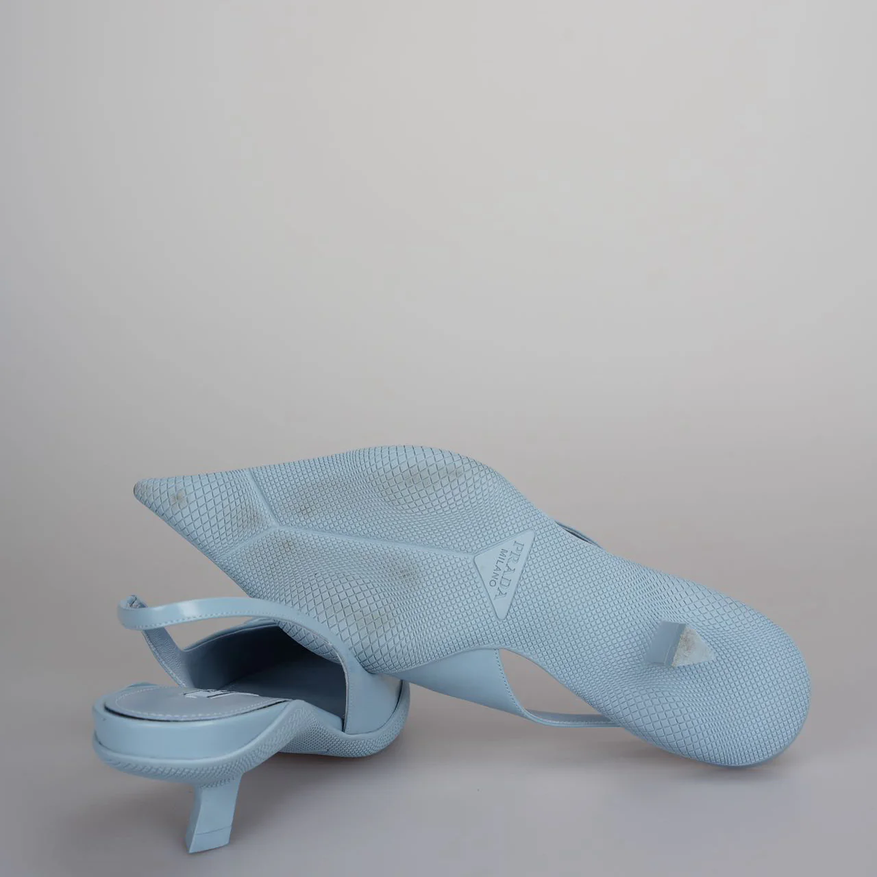 used-Prada Spazzolato Triangle Logo Pointed Toe Slingback Pumps size 37.5-MILOURA