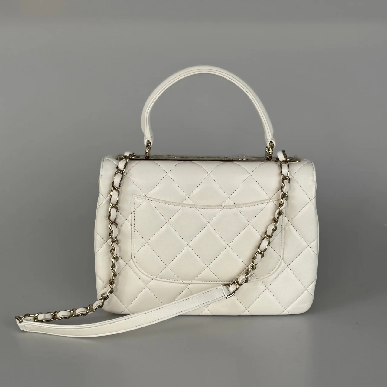 used-Chanel Trendy CC Bag in Lambskin Small White Diamond Quilted with Champagne Gold Hardware-MILOURA