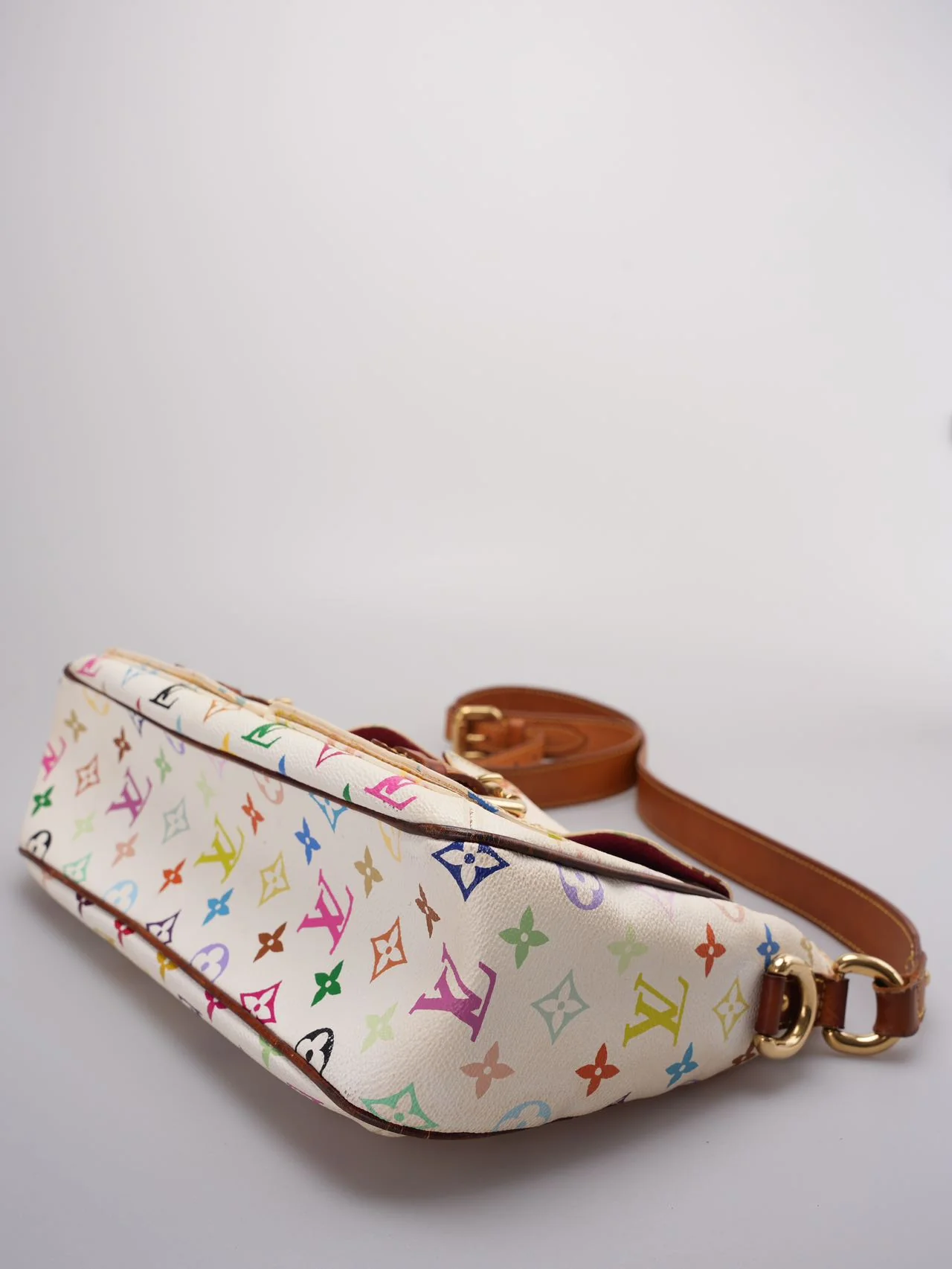 used-Louis Vuitton Takashi Murakami White Multicolore Monogram Coated Canvas Petit Noe Bag Gold Hardware-MILOURA