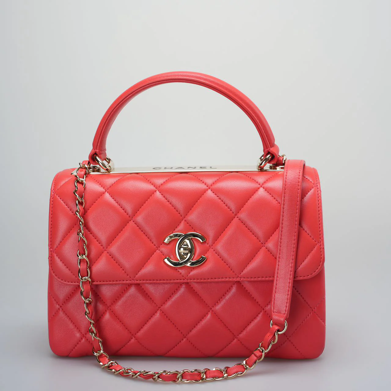 used-Chanel Red Small Trendy CC Bagin Lambskin Leather with Champagne Gold Hardware-MILOURA