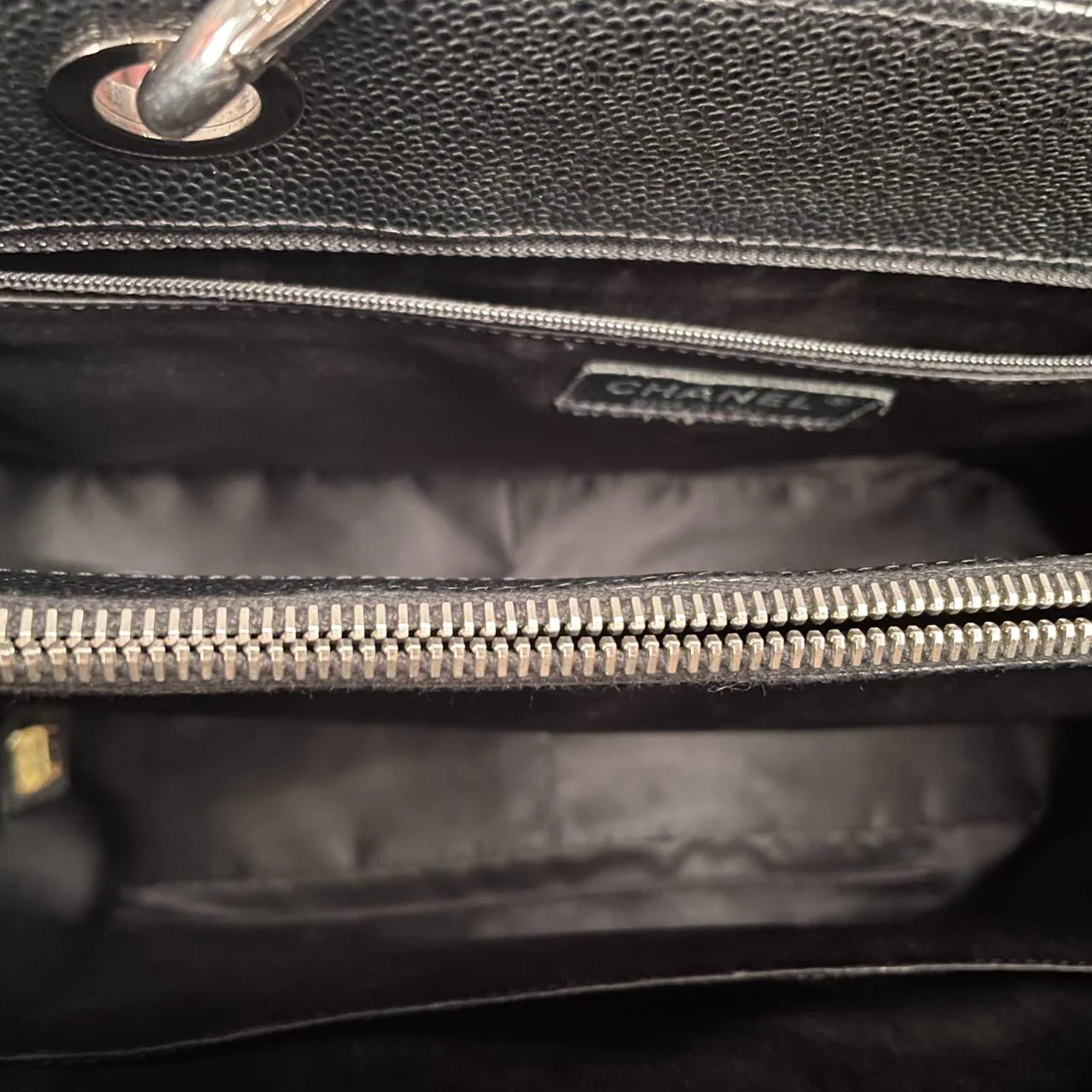 used-Chanel Black Quilted Caviar Leather GST Bag with Silver Hardware-MILOURA