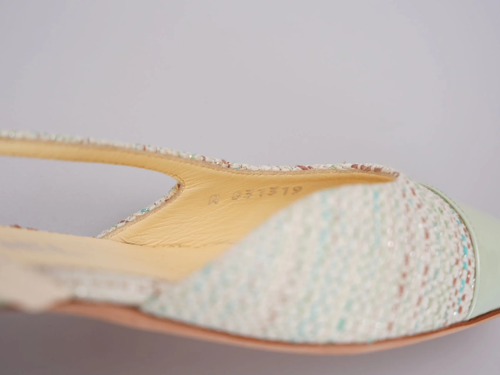 used-Chanel Light Green Tweed Slingback Patent Cap Toe Ballerinas 36-MILOURA