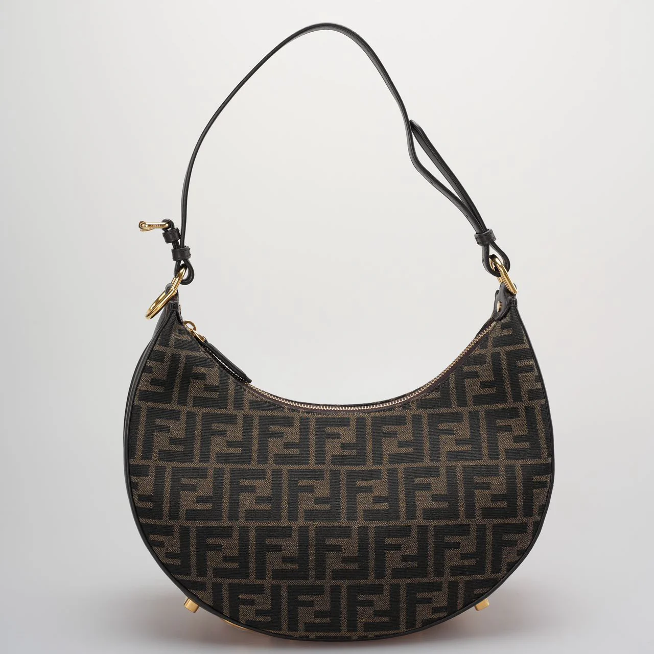 used-Fendi graphy Small Brown FF Jacquard Fabric Bag-MILOURA