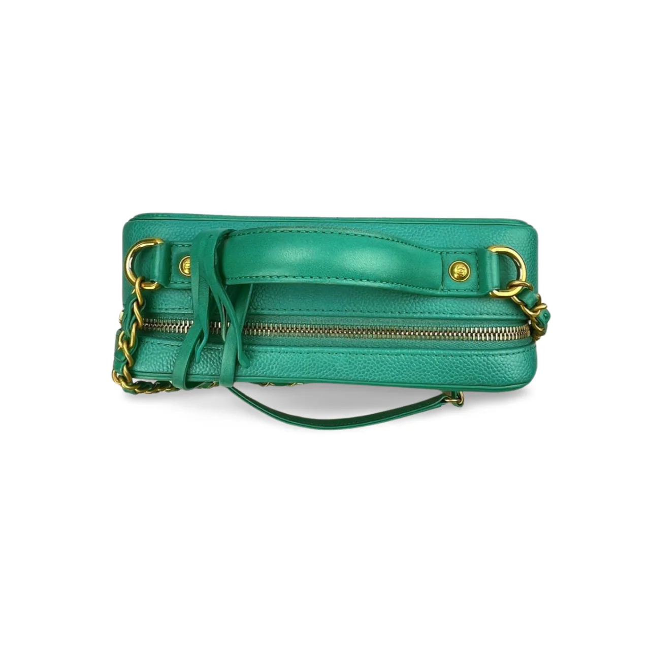 used-Chanel Vanity Case Bag in Caviar Leather Brushed Gold Hardware Mint Green Medium-MILOURA