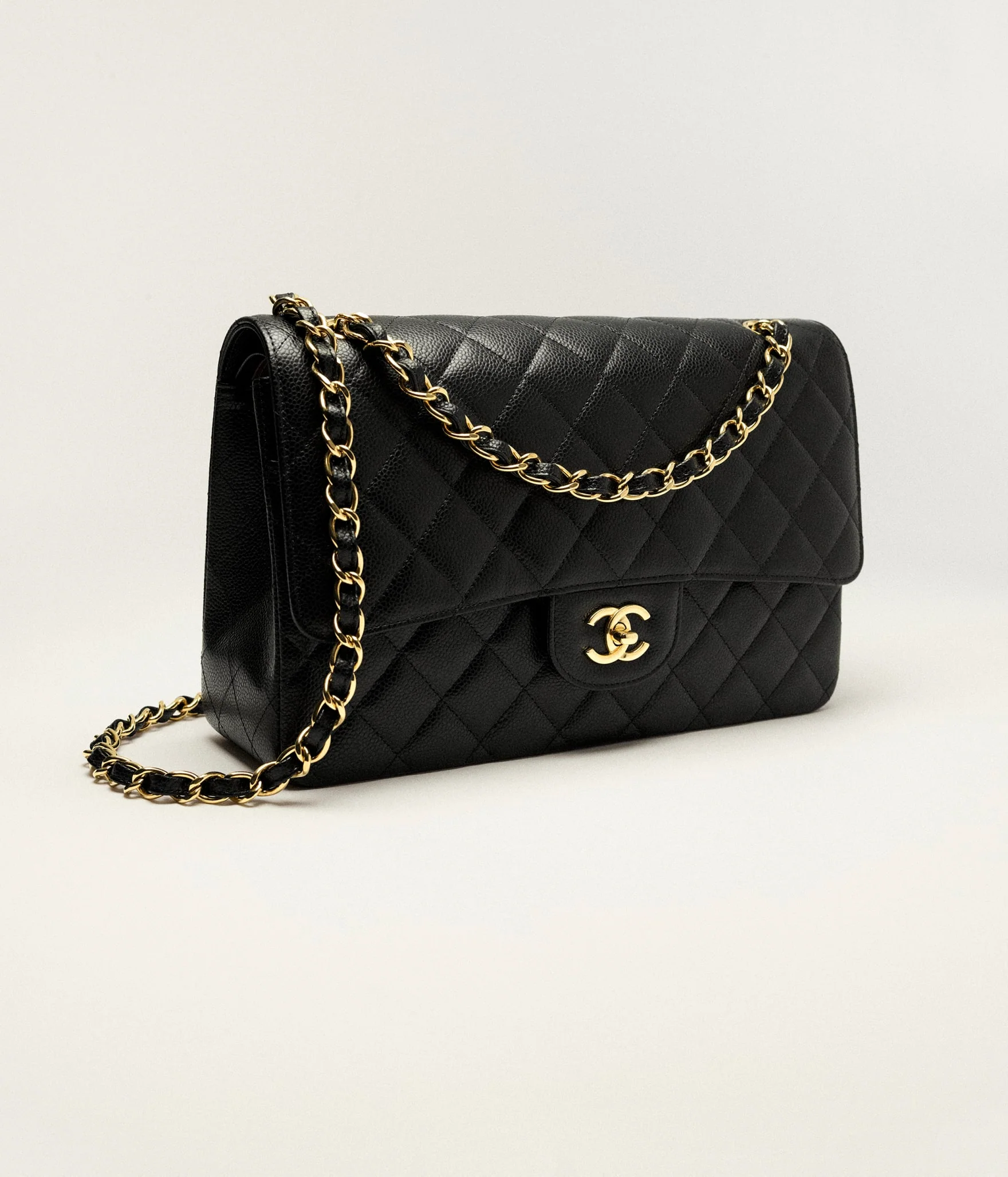 Chanel Black Classic Jumbo Double Flap Bag Caviar 2018