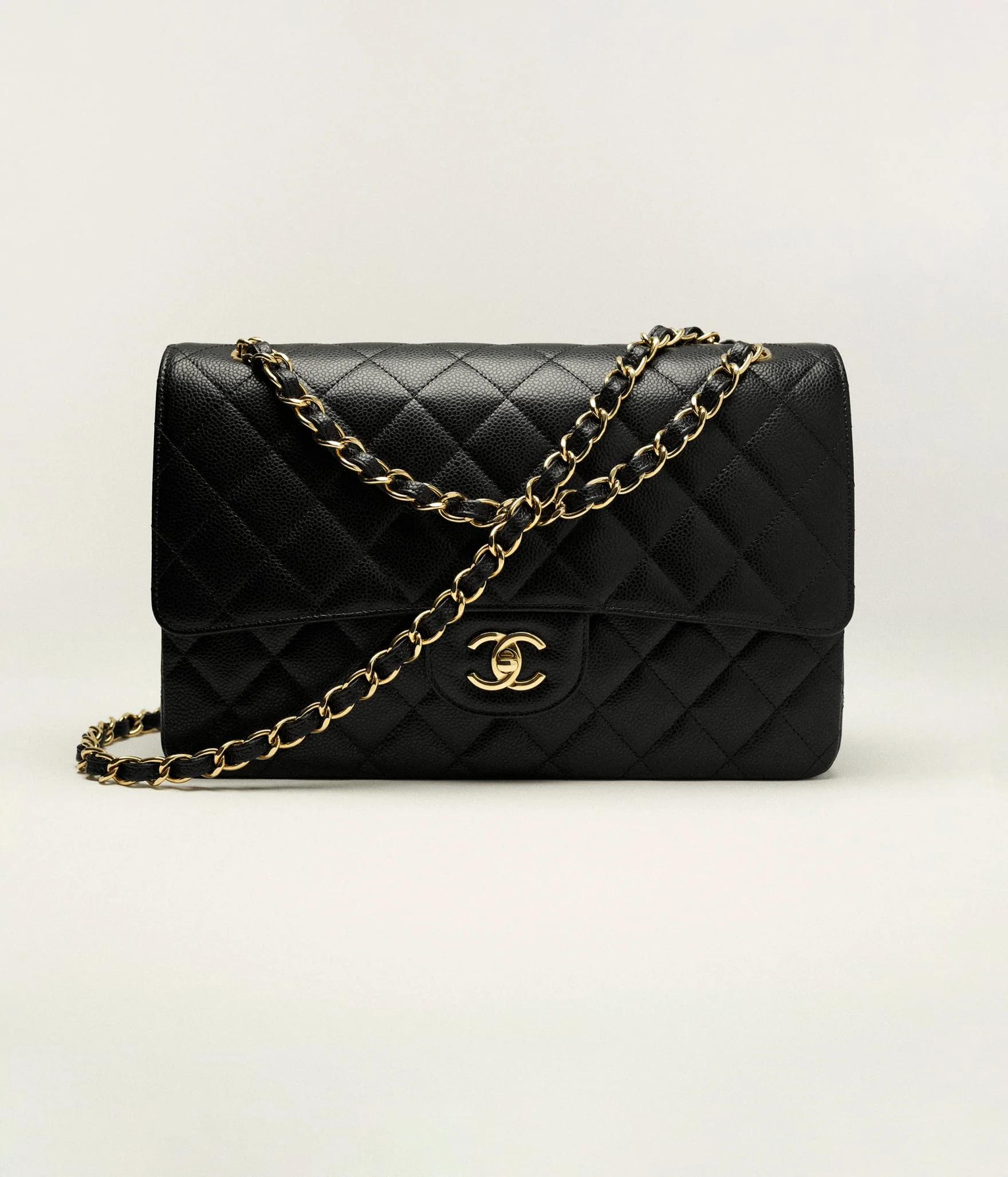 Chanel Black Classic Jumbo Double Flap Bag Caviar 2018