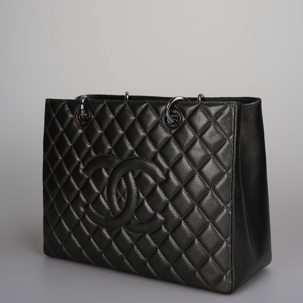 used-Chanel Grand Shopping Tote Black GST Bag in Caviar Leather with Black Hardware-MILOURA