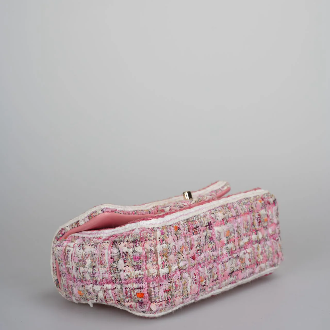 used-Chanel Timeless Tweed Mini Flap Bag in White and Pink With Gold Hardware-MILOURA