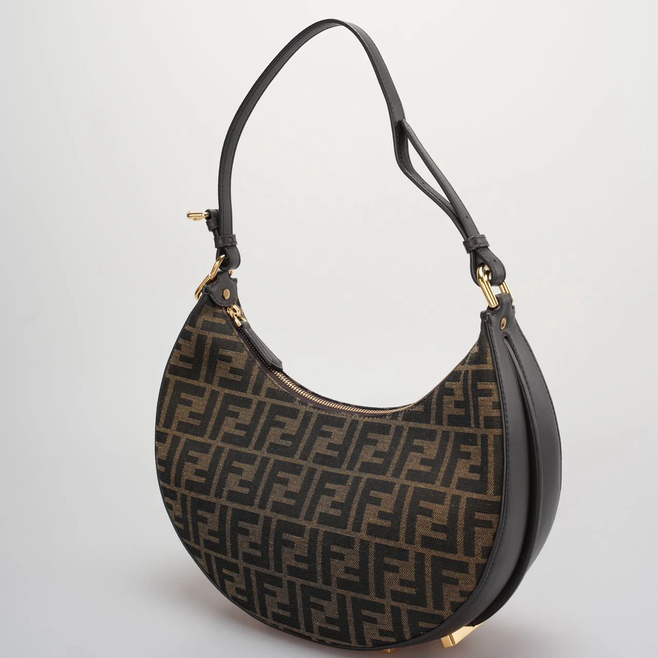 used-Fendi graphy Small Brown FF Jacquard Fabric Bag-MILOURA