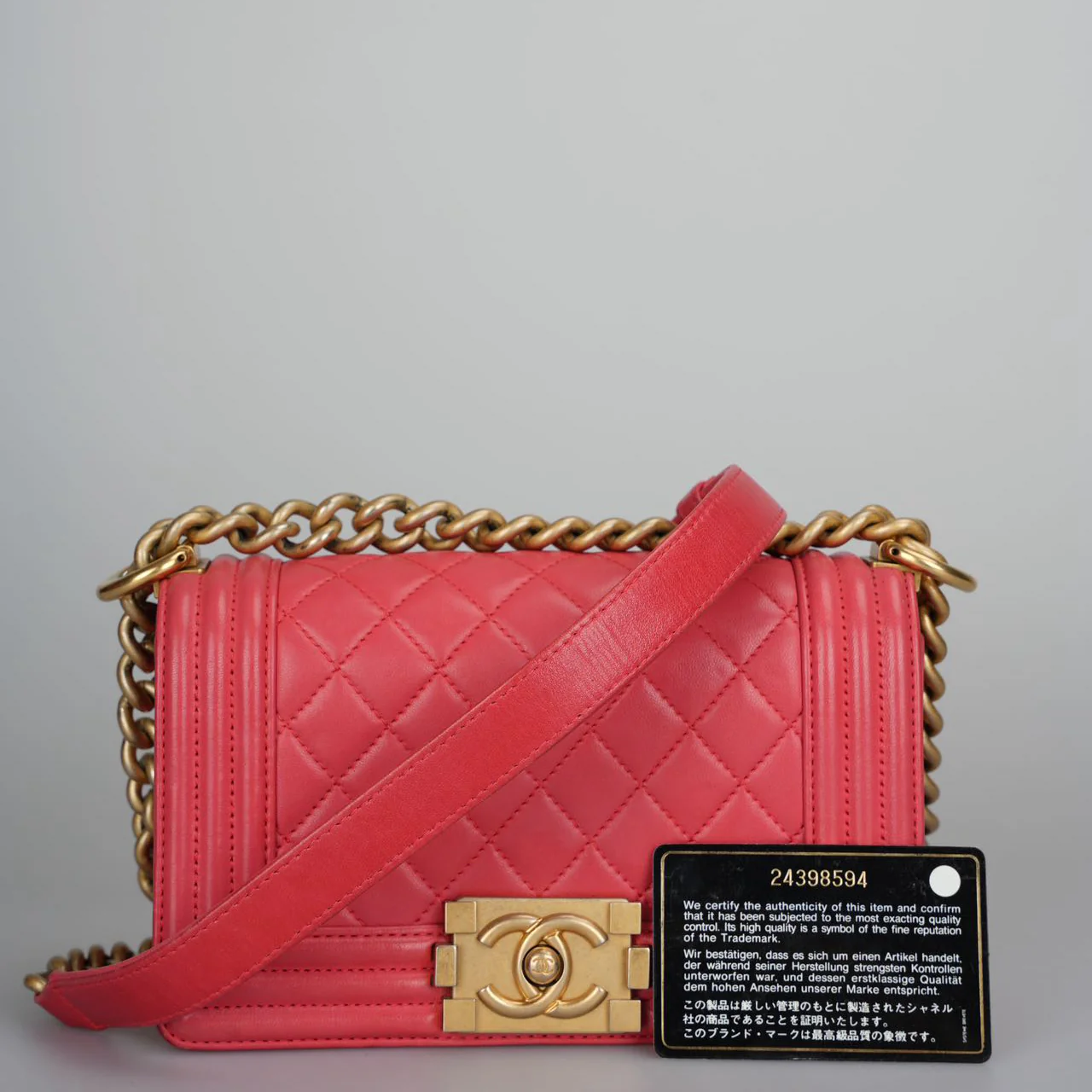 used-Chanel Lambskin Quilted Small Boy Flap Bag in Pink with Gold Hardware-MILOURA