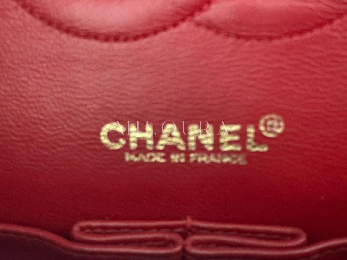 used-Chanel Red Vintage Classic Double Flap Bag Medium in Lambskin Leather 24K Gold Hardware-MILOURA