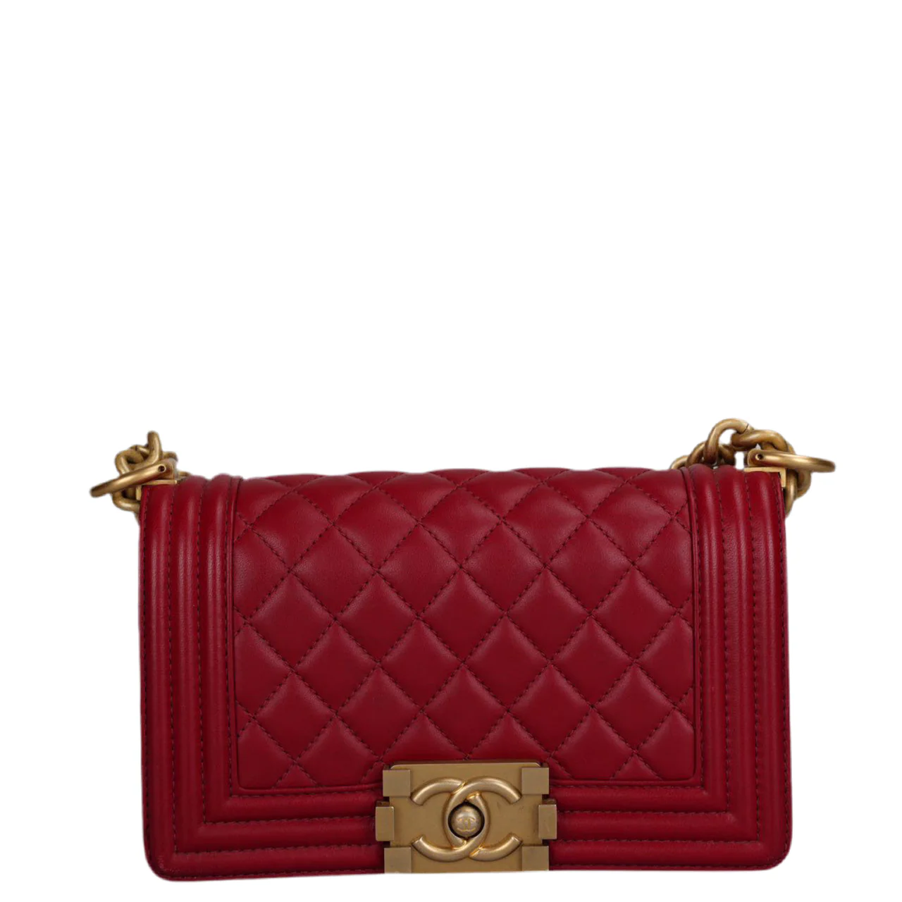 used-Chanel Quilted red Small Le Boy bag in Lambskin with Gold Hardware-MILOURA