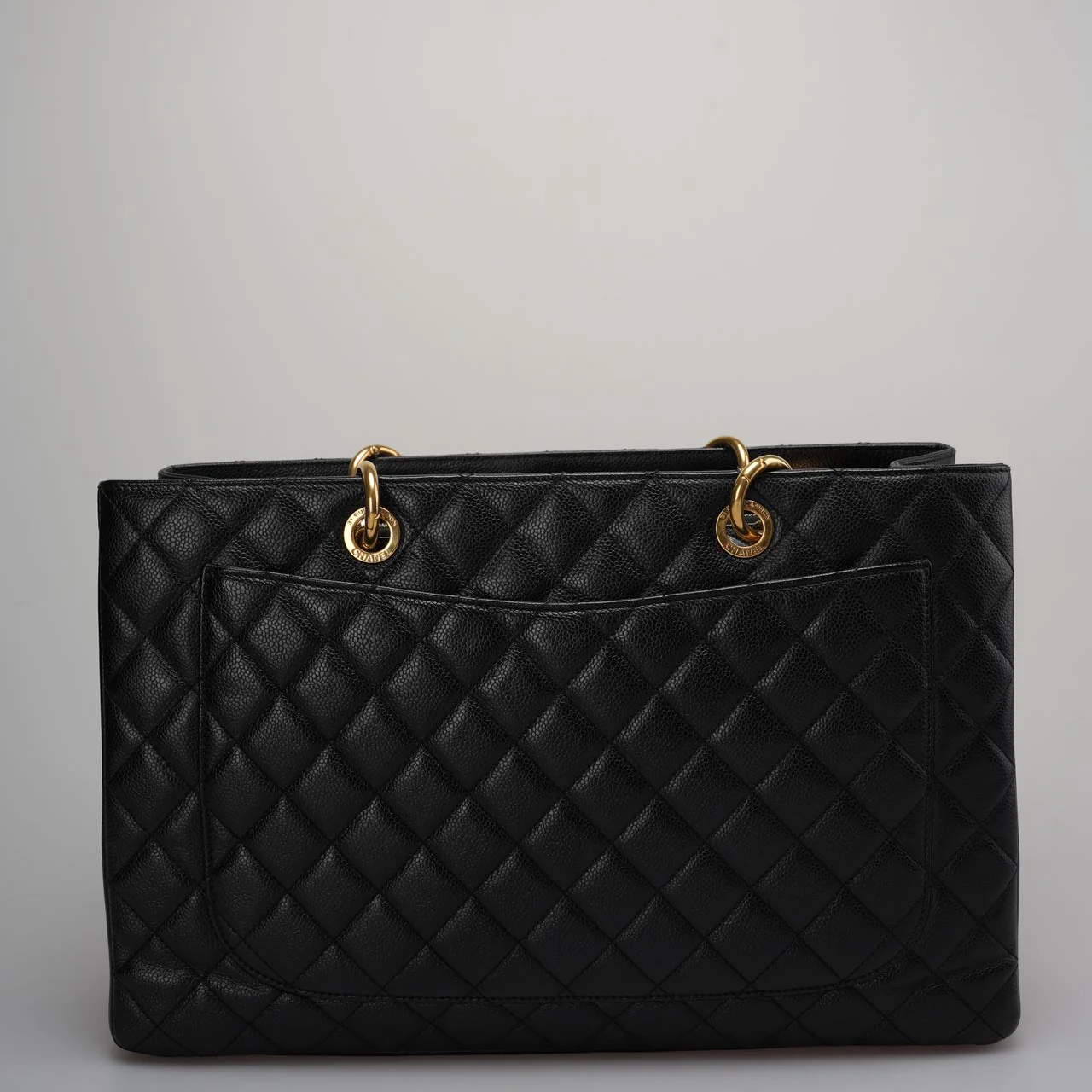 used-Chanel Large Black Grand Shopping XL GST Tote Bag in Caviar Leather with Gold Hardware-MILOURA