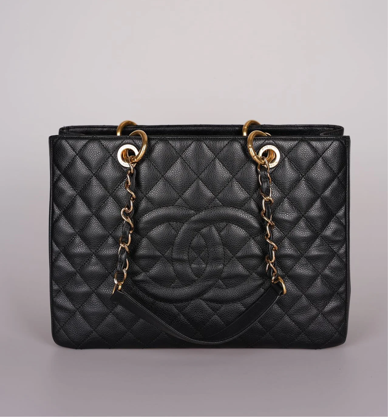 used-Chanel GST Medium Black Quilted Caviar Leather Tote Bag with Gold Hardware-MILOURA