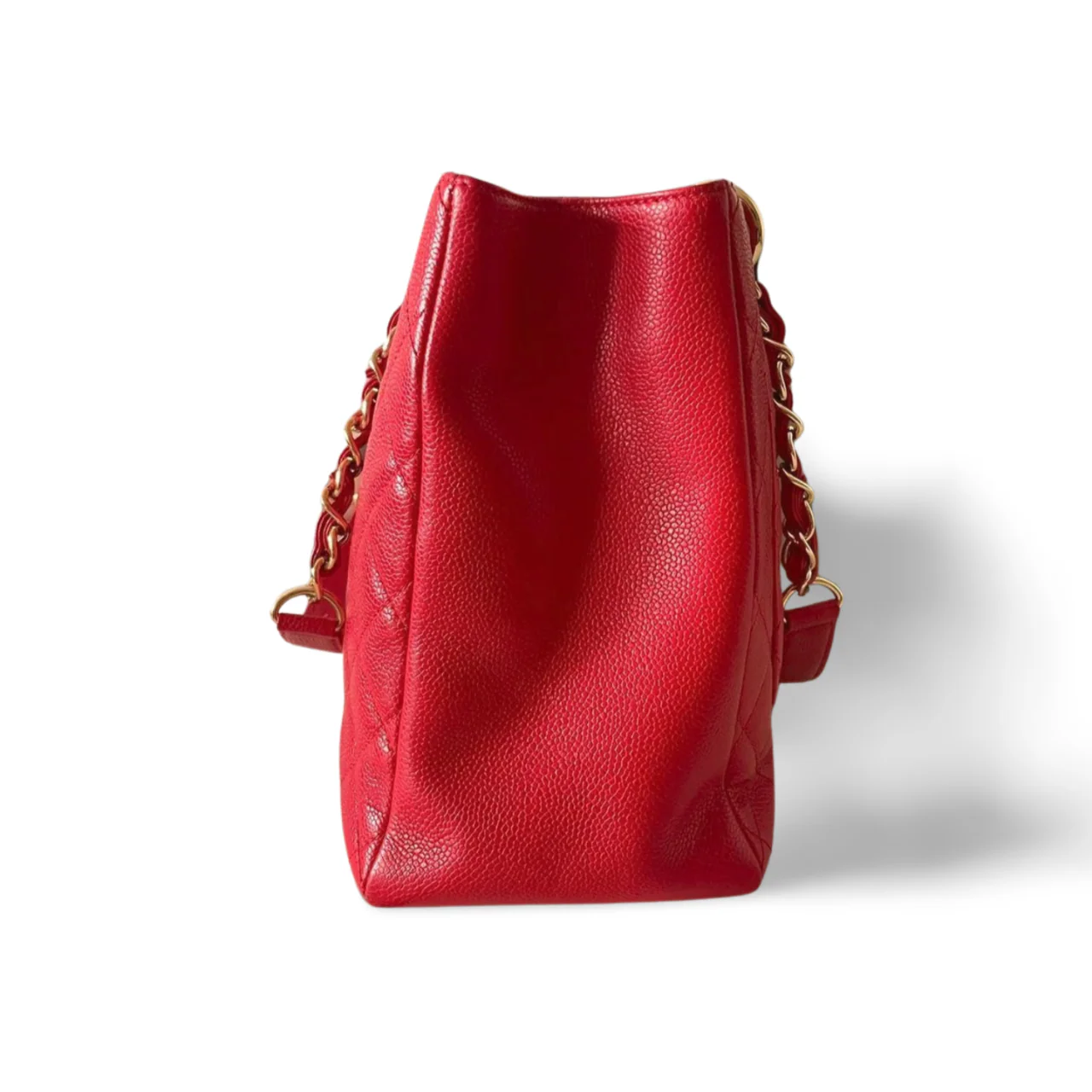 used-Chanel Red Medium Shopping Tote Bag with Gold Hardware-MILOURA