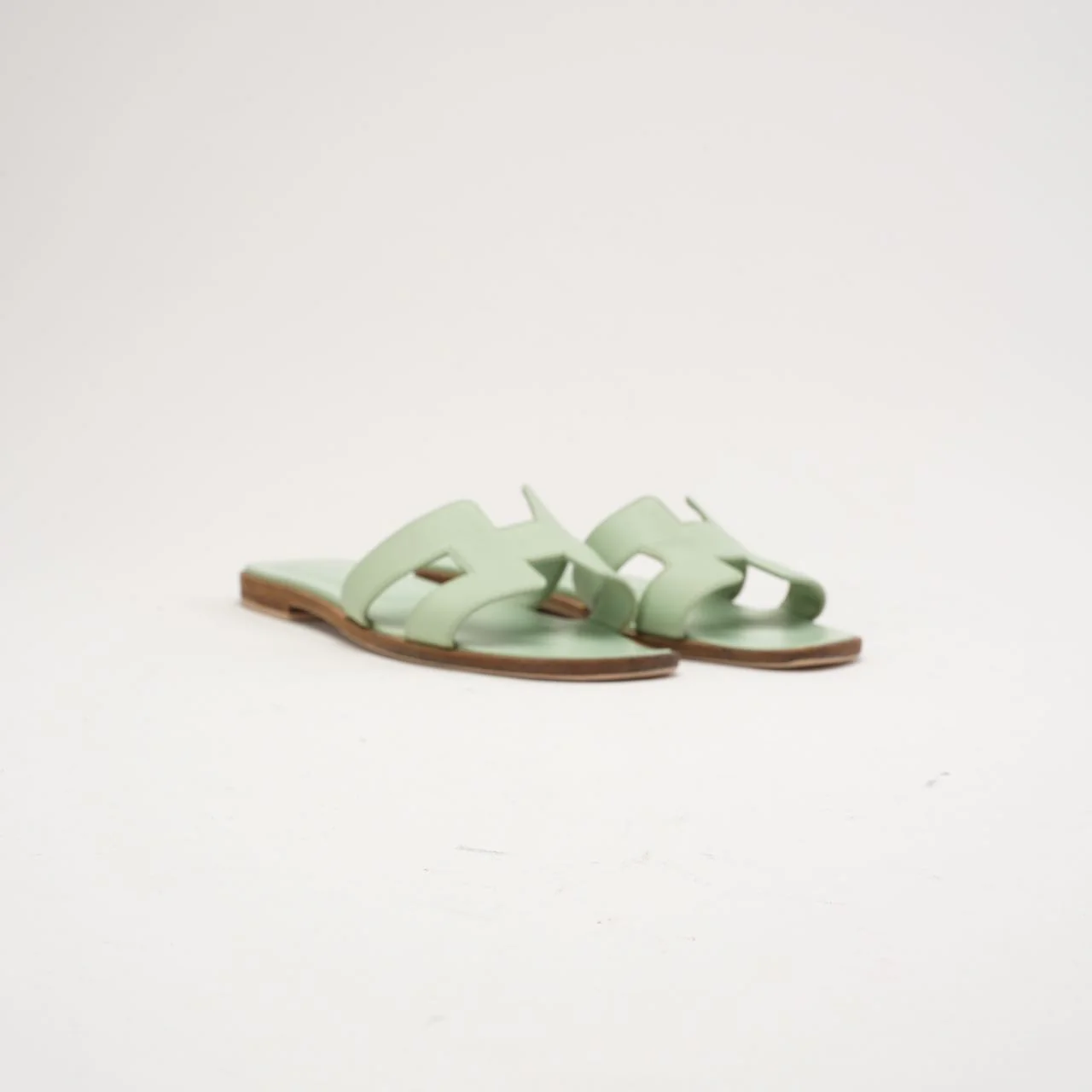 Hermes Vert Jade Epsom Leder Oran Sandalen 38