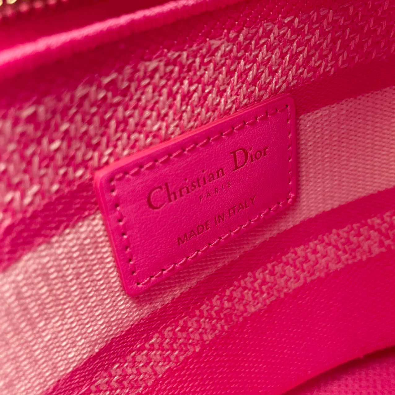 used-Christian Dior Canvas Toile De Jouy Reverse Embroidered Medium Lady D-Lite in Fluorescent Pink-MILOURA