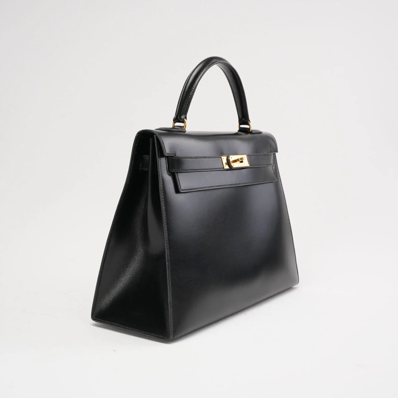 Hermès Vintage Black Kelly Sellier 32 Box Leather 1985