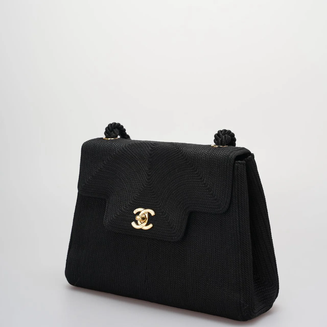 used-Chanel Vintage Silk Rope Mini Kelly Flap Bag 24K Gold Hardware 1997 Woven-MILOURA