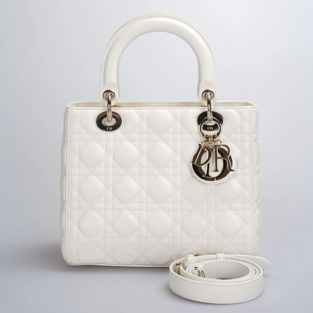 used-Christian Dior White Lady Dior Medium Bag-MILOURA