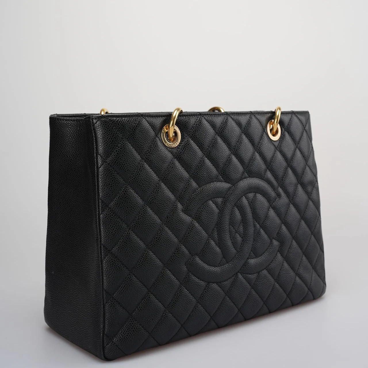 used-Chanel Grand Shopping Tote Black GST Bag in Caviar Leather with Gold Hardware Medium-MILOURA