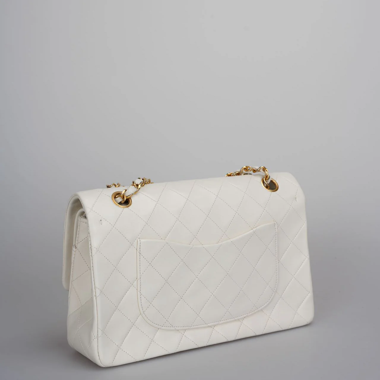 used-Chanel Vintage Small Timeless Classic Double Flap Bag in White Quilted Leather-MILOURA