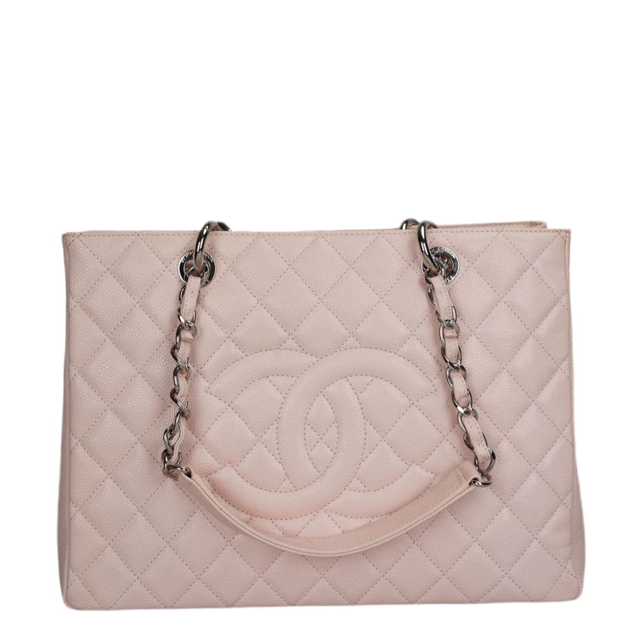 used-Chanel Grand Shopping Tote Light Pink GST Bag in Caviar Leather with Silver Hardware-MILOURA