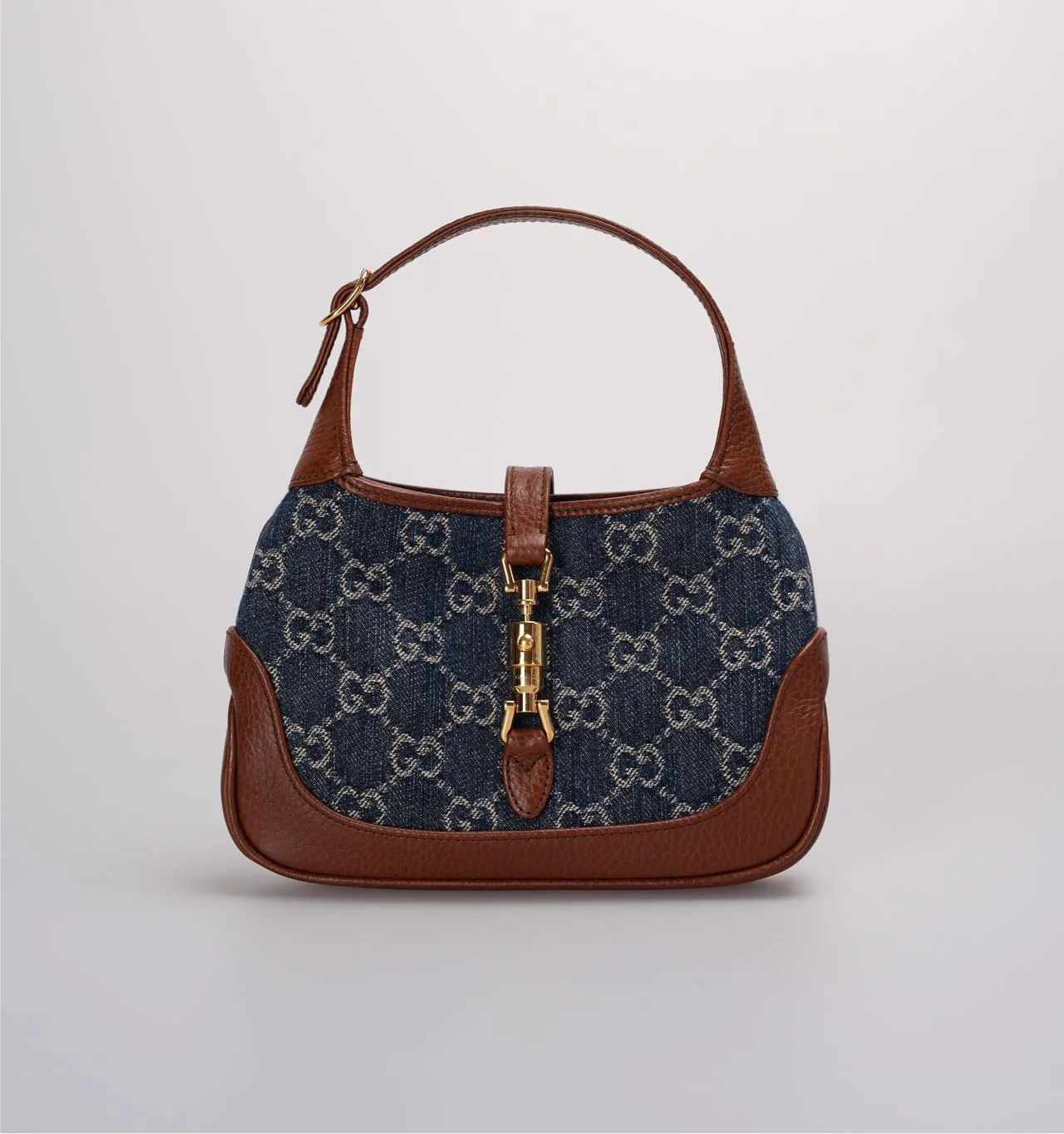 used-Gucci Denim GG Monogram Calfskin Mini Jackie 1961 Hobo Bag-MILOURA