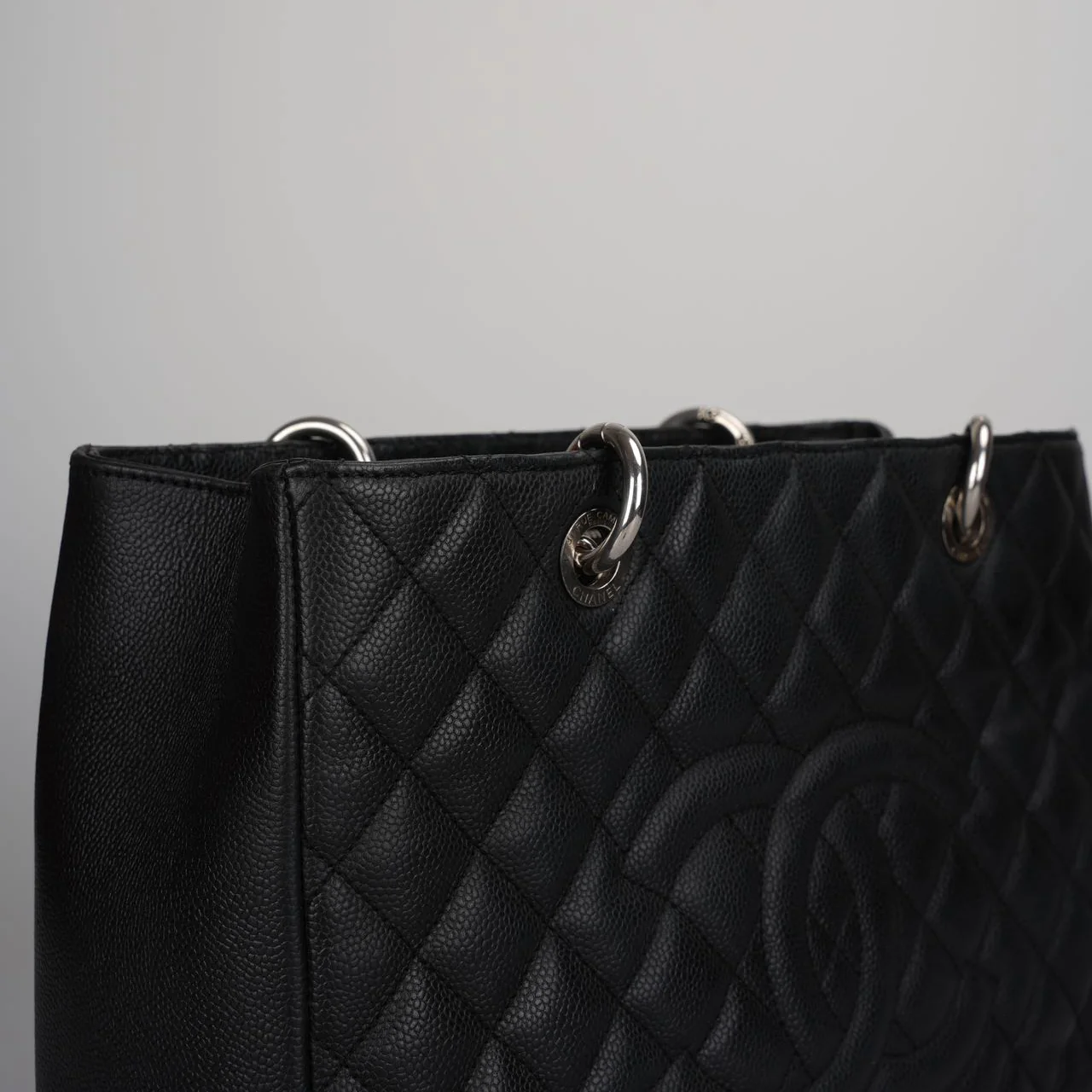 used-Chanel Grand Shopping Tote black gst Bag in Caviar Leather with Silver Hardware-MILOURA