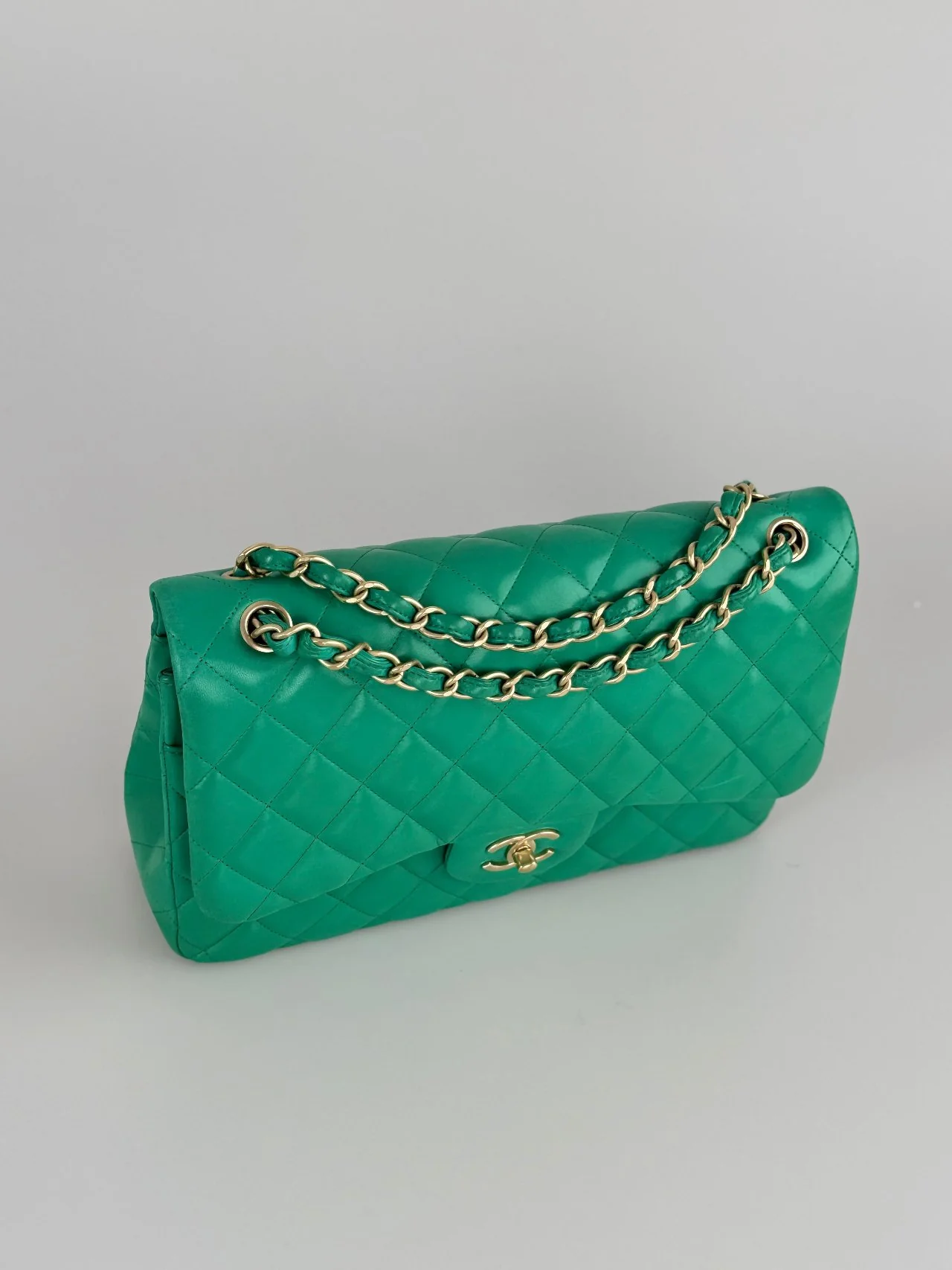 used-Chanel timeless Flap Bag Jumbo Green with Gold Hardware-MILOURA