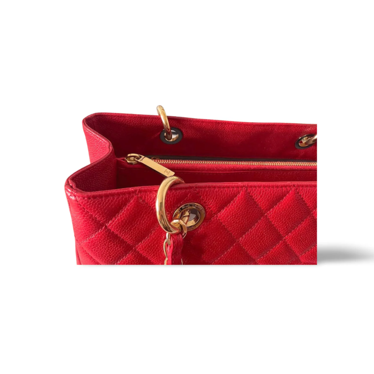 used-Chanel Red Medium Shopping Tote Bag with Gold Hardware-MILOURA