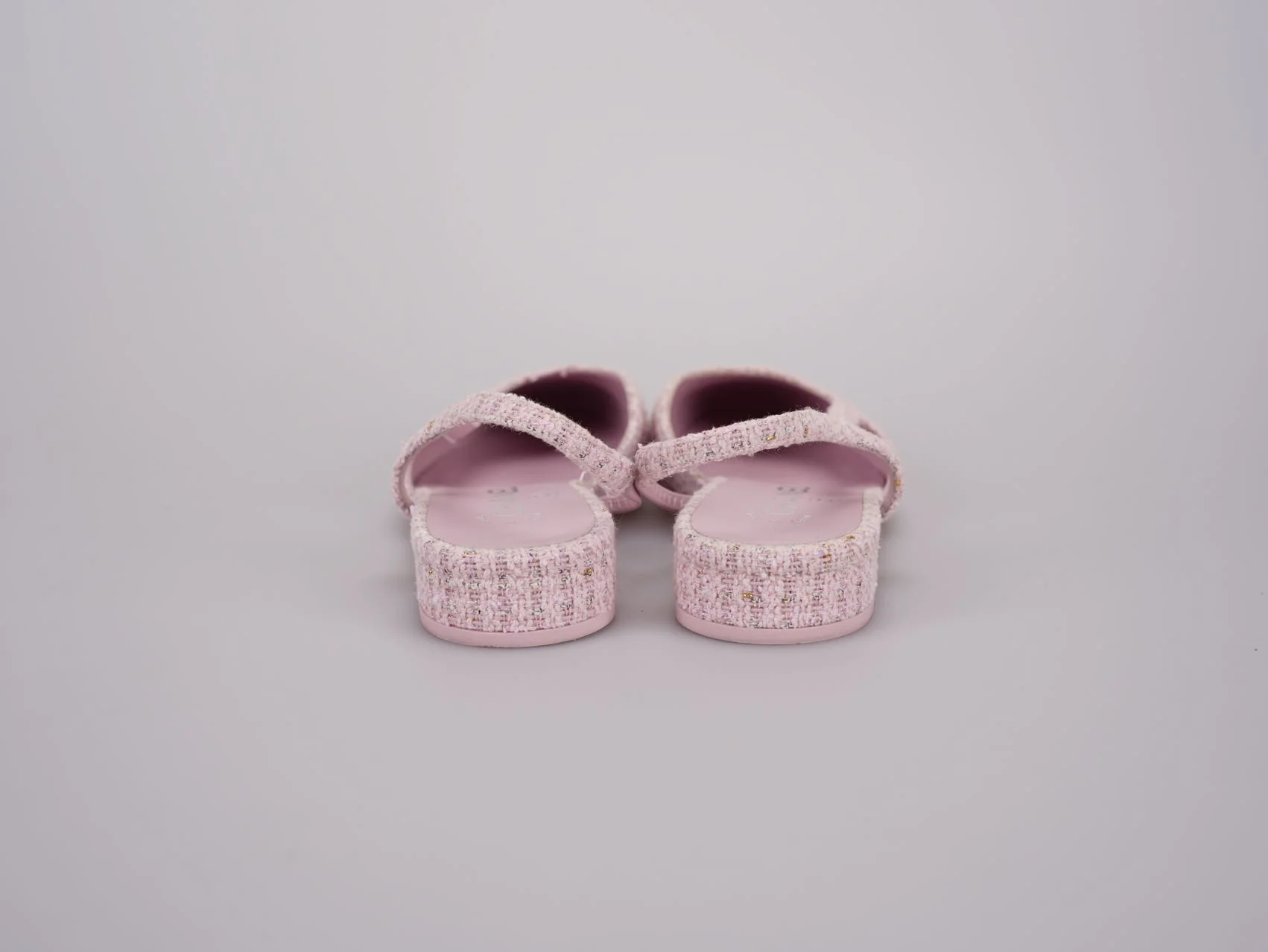 used-Chanel Pink Tweed Slingback Kitten Heel Pumps Size 38C-MILOURA