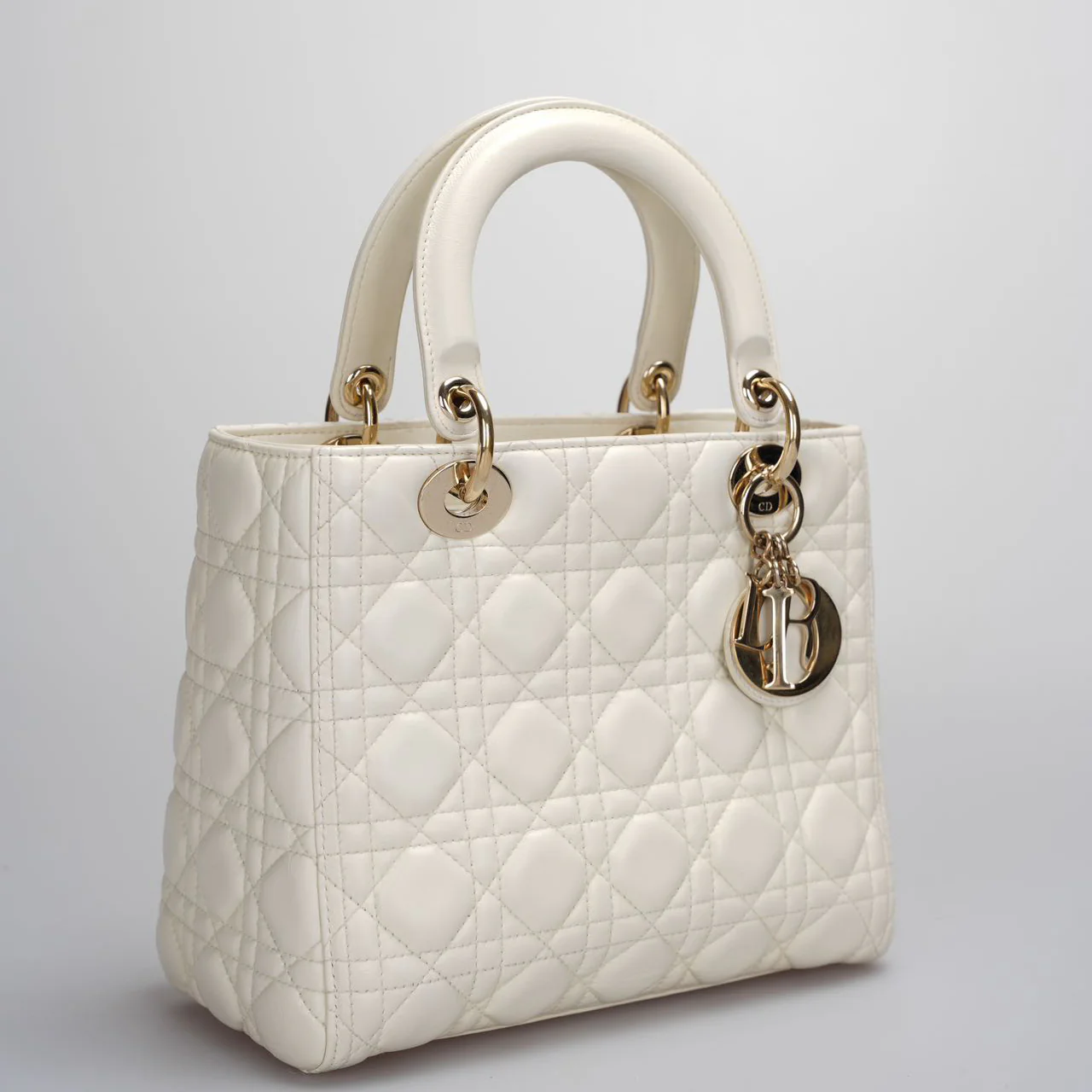 used-Christian Dior Lady Dior Bag White Medium 2017-MILOURA